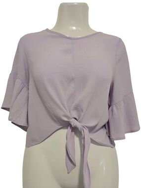 Newbury Kustom - Lavender Tie-Front Flutter Sleeve Crop Top